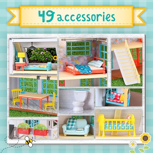 Sunny Days Entertainment Honey Bee Acres Buzzby Farmhouse – 49 Furniture Accessories with 2 Exclusive Figures | 15 Inch Dollhouse Playset | Pretend Play Toys for Kids Sunny Days Entertainment