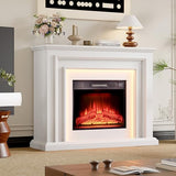 44 Inches LED Lights Electric Fireplace with Mantel, White Tall Fire Place Heater Freestanding, Delicate Three-Dimensional molding with Remote Control Timer LED Flame for Living Room, Bedroom BOSHIRO