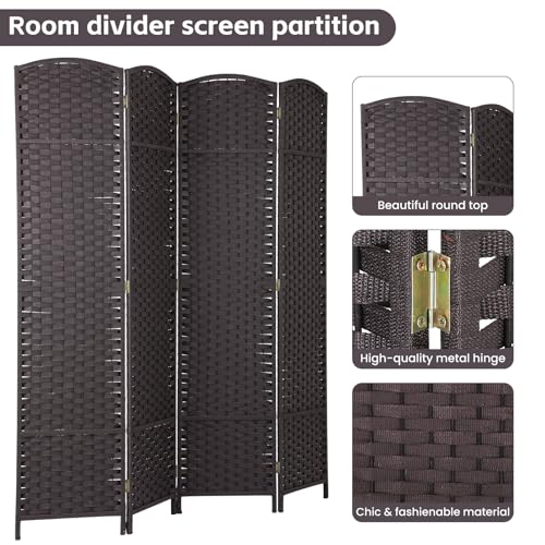 4 Panel 5.57 FT Tall Waterproof Wood Frame Room Divider - Folding Screen Room Divider with Japanese Paper Design- Partition Wall Divider & Room Partitions and Dividers (Brown, 4 Panel) RROCOSIA