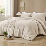 PHF Cotton Muslin Comforter Set Queen – 100% Cotton Cover, Ultra Soft & Breathable, 3PCS Lightweight All-Season Bedding with Polyester Fill, 1 Comforter 90"x90" & 2 Pillow Shams 20"x26", Natural PHF