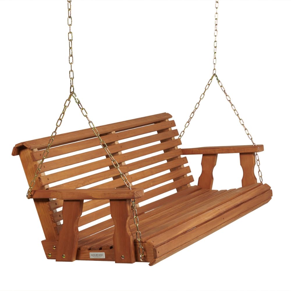 Amish Casual Heavy Duty 800 Lb Roll Back Treated Porch Swing with Hanging Chains (4 Foot, Cedar Stain) - WoodArtSupply