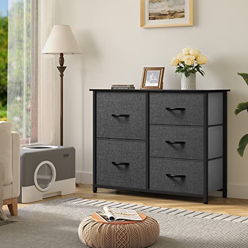 YITAHOME Storage Tower with 5 Drawers - Fabric Dresser, Organizer Unit for Bedroom, Living Room, Closets - Sturdy Steel Frame, Easy Pull Fabric Bins YITAHOME