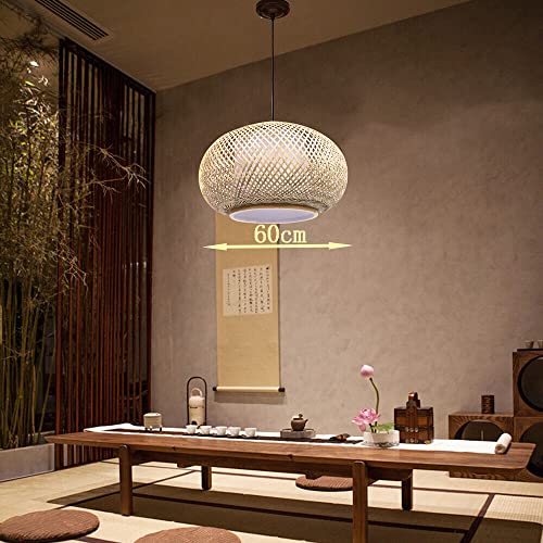 OUKANING 23.5" Bamboo Rattan Ceiling Pendant Light Retro Lantern Hanging Light Fixture, Rustic Woven Light Fixture Creative Decoration Art Lighting for Restaurant, Bedroom, Balcony OUKANING