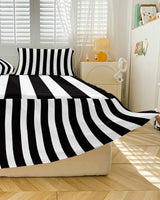 Ruffle Skirt Bedspread for Twin Size Bed Black and White Stripes 2 Piece Bedding Cover with Pillow Sham,18In Drop Bedskirt Coverlet Bedroom Dorm Decor Modern Geometric Art Chucoco