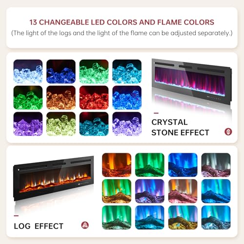 oneinmil 90" Fireplace TV Stand, 60 Inch Smart Fireplace & Modern Entertainment Center, Fire Place TV Console with WI-FI Enabled for TVs Up to 100", TV Stands for Living Room, Black oneinmil