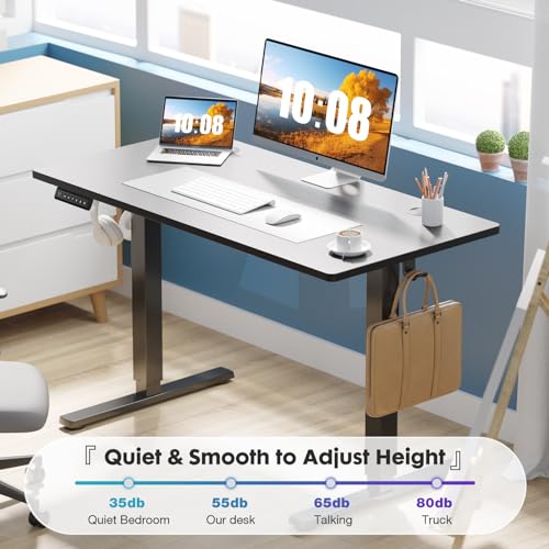 Sweetcrispy Electric Standing Desk Adjustable Height, 48x24 Inch Sit Stand Up Home Office Desks Computer Workstation PC Work Table with 3 Memory Preset Splice Wood Board Metal Frame, Black Sweetcrispy