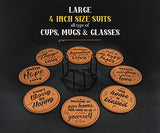Coasterlux Cork Coasters for Drinks Absorbent with Holder - Cute & Funny Set of 8 Large Round Outdoor Cup Wooden Table Protection, Coffee Trivet, Cups and Mugs Cool Drink Coaster Gift Coasterlux