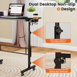 Hadulcet Small Standing Desk Adjustable Height, Mobile Stand Up Desk with Wheels, Portable Walking Pad Table Stand, Rolling Laptop Cart for Standing or Sitting, Black Hadulcet