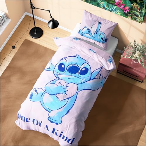 Disney Stitch Duvet Cover and Pillowcase Set, Single or Double Size, Bedroom Accessories for Kids Teens (Pink Stitch Single) Disney
