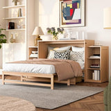 Ball & Cast Murphy Bed Full Size Bed Frame with Spacious Storage Drawers and Open Shelves,Wood Hideaway Beds w/No Box Spring Needed,Slat Support,for Apartment,Bedroom,can be Folded,Golden Ball & Cast