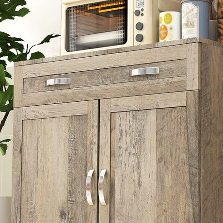 HOMCOM 67" Pantry Cabinet, Modern Kitchen Hutch, Freestanding Storage Cabinet with Glass Doors, Adjustable Shelves and Drawers for Home, Dining Room, Living Room, Gray HOMCOM