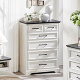 ACCOHOHO 6 Drawer Dresser, Farmhouse Chest of Drawers for Bedroom, 44" Tall Modern Dresser with Large Metal Handle, Wood Drawer Organizer for Living Room, Hallway, Closet - White ACCOHOHO
