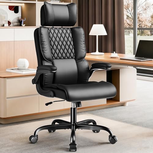 Sytas Executive Office Ergonomic Chair with Adjustable Headrest, PU Leather Desk Chair, High-Back Swivel Task Chair for Home Office, 135° Reclining, Black Sytas