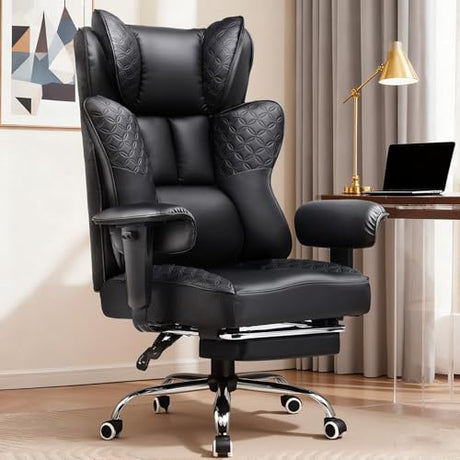 GTRACING Big and Tall Office Chair 400LBS Wide Ergonomic Gaming Chair with Deluxe Embossing Designed Leather with Foot Rest,150°Reclining Adjustable Soft Armrests Pocket Spring Back Support and Pillow GTRACING