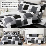 Tyrot 3 Piece Black Grey Quilt Set Full/Queen Size Black White Geometric Reversible Bedding Set Microfiber Lightweight Bedspread Coverlet with 2 Shams Modern Bed Covers for All Season, 90''x96'' Tyrot