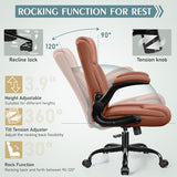 Leather Office Chair, PU Home Computer Desk Chairs with Ergonomic Back Support, 360°Swivel Free, Small Gaming Chair with Wheels and Adjustable Armrests, for Short People Use Brick Attic