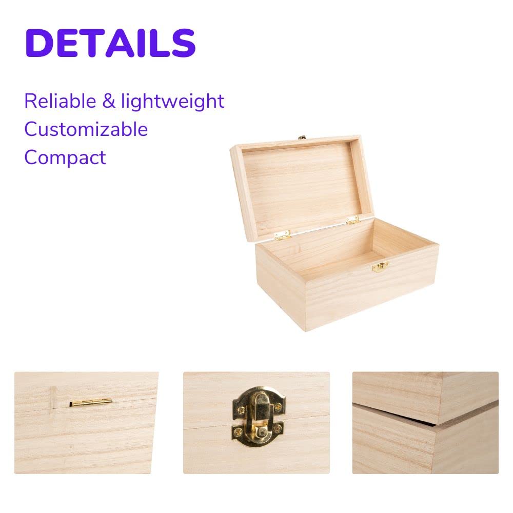 Craft County Unfinished Wooden Keeper Box with Hinges and Latch – Storage for Collectibles and Supplies Craft County