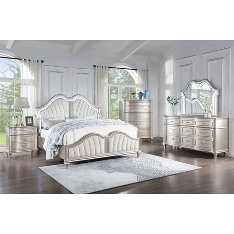 MAKLAINE 5-Piece Wood Queen Bedroom Set Ivory and Silver Oak MAKLAINE