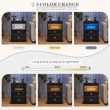 TAGELIER Farmhous Nightstand with Gun Drawer,Bedside Table with Charging Station, Gun Night Stand with LED Light & Human Sensor,Smart End Table for Bedroom, Black TAGELIER