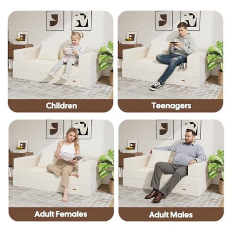 COMAX Futon Sofa Bed, 4‑in‑1 Convertible Sofa Bed, Folding Boneless Couches for Living Room, Fold Out Small Foldable Loveseat Floor Sleeper Comfy Mattress Lounge Space‑Saving, Beige COMAX