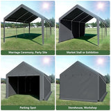Carport Canopy 10x20 Heavy Duty, Portable Carport Garage with Removable Sidewalls and Door, Car Port with Waterproof Canopy for All Season (Gray) RUIJOROO