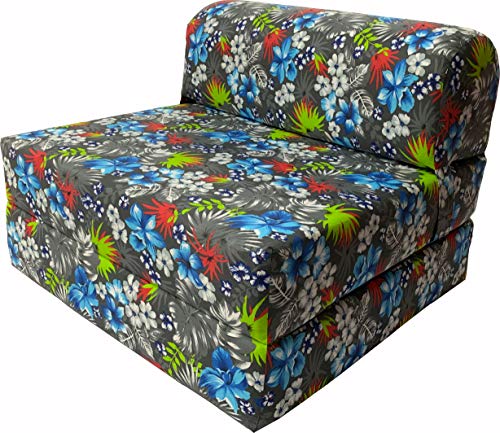 D&D Futon Furniture Sleeper Chair Folding Foam Beds, Portable Studio Guest Sofa Bed 6 x 32 x 70 Hawaii Tropical Flowers Blue D&D Futon Furniture