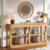TRIBEWOOD Solid Wood Console Table for Entryway, 63-Inch 3-Tier Sofa Table Behind The Couch with Storage, Farmhouse Entryway Furniture for Living Room, Foyer, Hallway, Natural Wood TRIBEWOOD