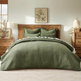 EVERGRACE Luxury Velvet Quilt Set Queen Size 3 Piece, Soft Cross-Stitch Velvet Comforter Set with Pillow Shams, Lightweight Coverlet Bedspread Bedding Set for All Seasons, Loden Green EVERGRACEHOME