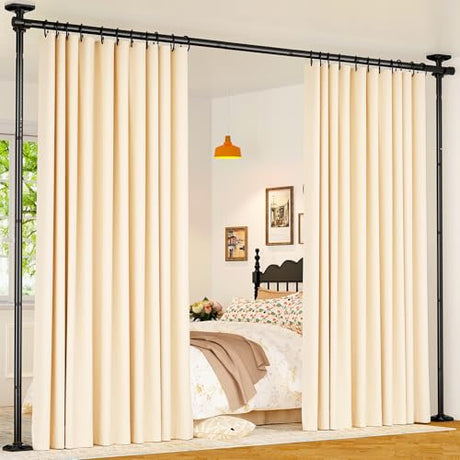 Goovilla Room Divider for Room Separation, Tension Curtain Rods No Drilling, 4-10ft(H) 28-70inch(W) Adjustable Temporary Privacy Wall Divider, Heavy Duty Freestanding Space Partition Separator, Black Goovilla