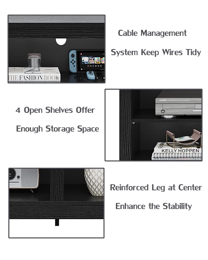 Panana TV Stand, Classic 4 Cubby TV Stand for 60 inch TV, Entertainment Center Media Television Stand for Living Room Bedroom (Black, 55 inch)