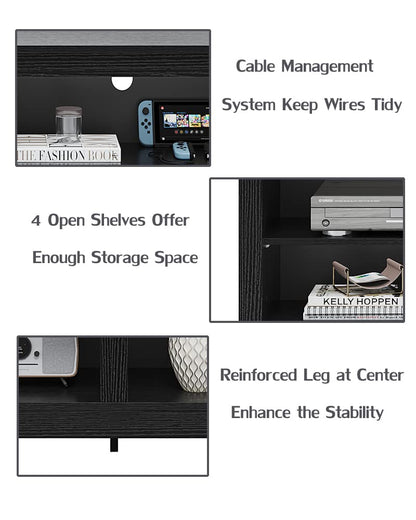 Panana TV Stand, Classic 4 Cubby TV Stand for 60 inch TV, Entertainment Center Media Television Stand for Living Room Bedroom (Black, 55 inch)