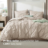 Bedsure King Size Comforter Set Beige - Bed in a Bag Bedding Set 7 Pieces, GentleSoft™ Pintuck Bed Set Gift for Family, Pinch Pleat Beige Comforter with Sheets, Pillowcases & Shams Bedsure