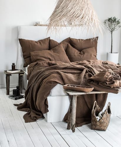Linen Bedding Set in Walnut. Duvet Cover and 2 Pillowcases Set. King, Queen, Twin, Full, Double, Single Size. Dark Brown Linen Bedding Set (King 90x104) Generic