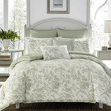 Laura Ashley Home - King Duvet Cover Set, Reversible Cotton Bedding, Includes Matching Shams with Bonus Euro Shams & Throw Pillows (Natalie Green, King) Laura Ashley