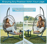 Hanging Egg Chair with Leg Rest and Stand – Rattan Wicker Swing Hammock Chair, UV-Resistant Cushion, Heavy-Duty Frame for Indoor & Outdoor Patio, Bedroom, Balcony, Garden – 330 lbs Capacity(Grey) Outlux