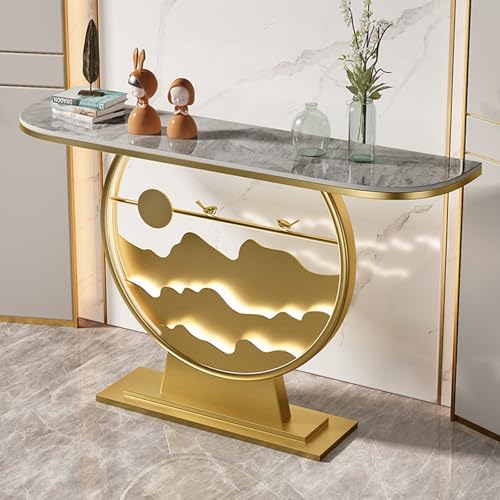 Modern Console Tables for Entryway with Metal Base/LED Light Entryway Table, Console Table Half Moon Hallway Table for Living Room, Hallway, Foyer, Entrance(Black C,120x30x80cm) Diodceraic
