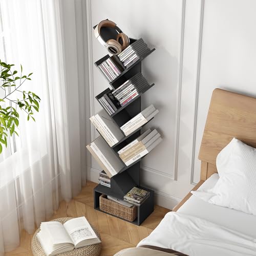 Tajsoon 9-Tier Black Tree Bookshelf with Drawer – Modern Home Storage Solution - WoodArtSupply