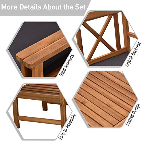 Outsunny 4 Piece Acacia Wood Outdoor Patio Furniture Set with 2 Armchairs, 1 Sofa, & 1 Coffee Table, Cushions Included Outsunny