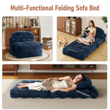 Vellorise Folding Sofa Bed, Convertible Sleeper Chair with Back Support and Pillow Futon,Boneless Foldable Couch for Living Room/Guest Use/Home Office, Foldable Chair Bed for Adults, Navy Blue Vellorise