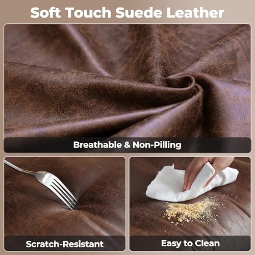 ovios Ergonomic Office Chair, High Back Faux Leather Executive Chairs with Thick Cushion, Comfy Mid-Century Modern Swivel Rolling Computer Armchair (Dark Brown, Suede Leather) ovios