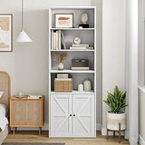 White Industrial Bookcase with Doors - 71.4in Tall Farmhouse Wooden Bookshelves by IDEALHOUSE IDEALHOUSE