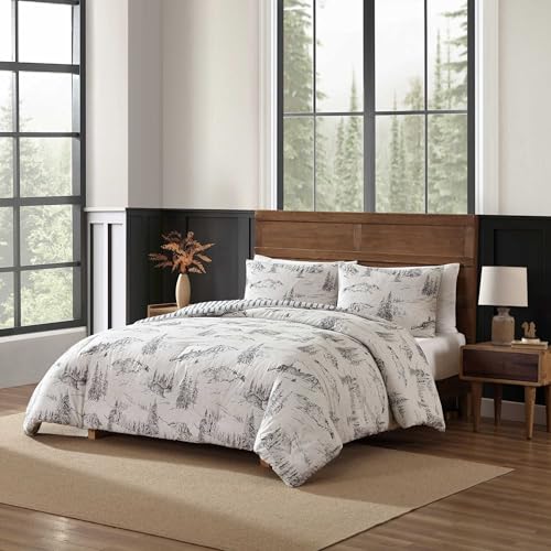 Eddie Bauer - Full/Queen Duvet Cover Set, Super Soft Bedding with Matching Sham(s), Bedding Set, Oeko-Tex Certified (Rocky Mountain Cabin Grey, Full/Queen) Eddie Bauer