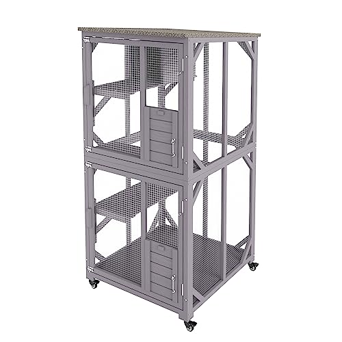 VEVOR 3-Tier Cat Playpen Catio with Wheels, Resting Box, Waterproof Roof, Windows & Doors, Removable Tray VEVOR