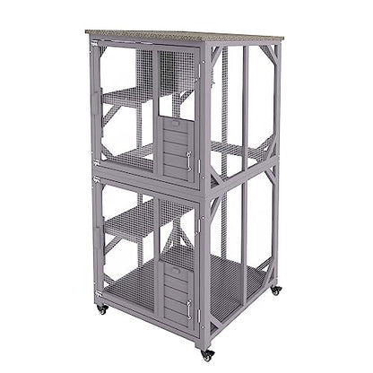 VEVOR 3-Tier Cat Playpen Catio with Wheels, Resting Box, Waterproof Roof, Windows & Doors, Removable Tray