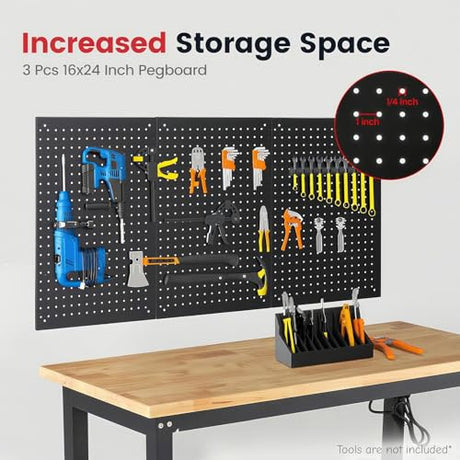 ENJOYWOOD 48 Inch Workbench for Garage Adjustable Height Work Bench with Under Table Shelf Pegboard Power Outlets Work Table for Woodworking, Home, Office, Workshop ENJOYWOOD