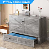 PUREMIND Full Murphy Bed Cabinet with Mattress Included, Bedroom Cabinet Beds with USB Charging Station, Murphy Chest Bed with Storage Drawers, Horizontal Wallbed for Guest Room Grey PUREMIND