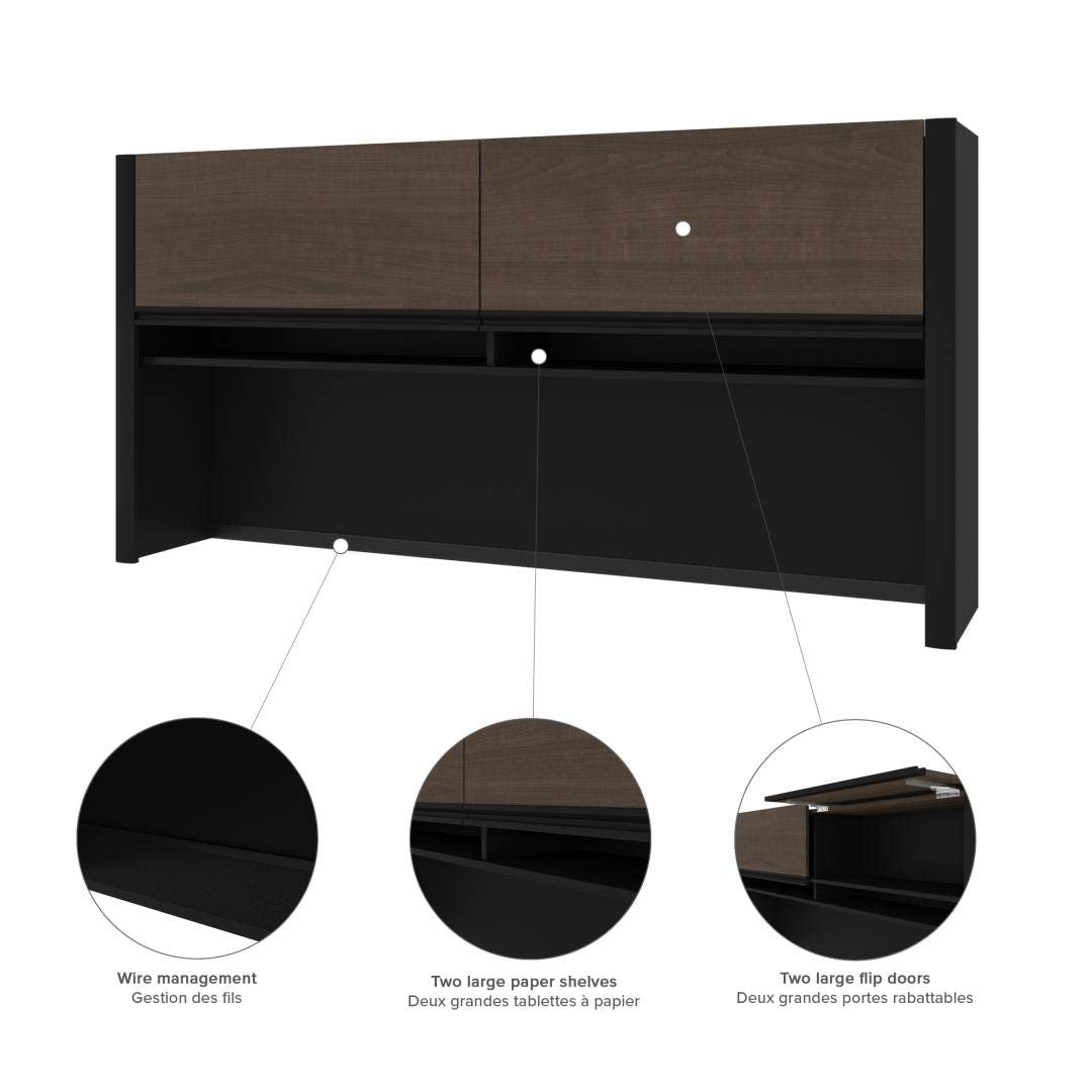 Bestar Connexion U-Shaped Executive Desk with Pedestal and Hutch, 72W, Antigua & Black Bestar