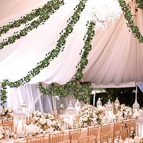 HO2NLE 12 Pack 84 Feet Artificial Fake Hanging Vines Plant Faux Silk Green Leaf Garlands Home Office Garden Outdoor Wall Greenery Cover Jungle Party Decoration HO2NLE
