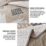 Dintszyayue Brown Boho Quilt Set Queen,3 Pieces Aztec Texture Quilt with 2 Pillowcases,Bohemian Geometric Bedspread Bedding Set Microfiber Quilted Coverlet Set for All Seasons Queen Size(90"×96") Dintszyayue
