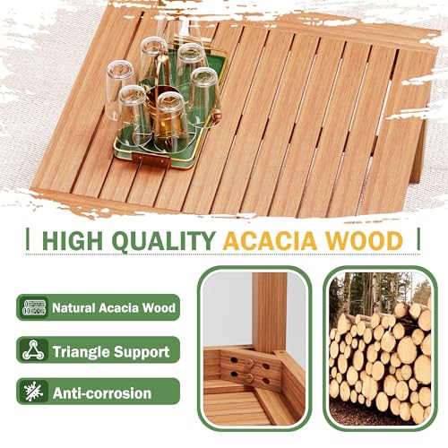 Devoko Outdoor Sectional Couch 7 Pieces Patio Sectional Sofa with Acacia Wood Coffee Table, Outdoor L-Shaped Couch with All-Weather Cushion for Patio,Deck,Backyard(White) Devoko